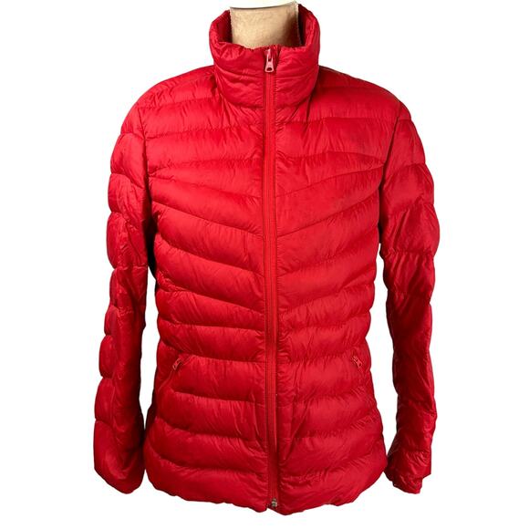 LANDS‎ END Womens Down Puffer Jacket Quilted Zip Pockets Red Sz Medium - Picture 1 of 14